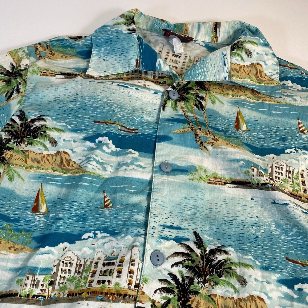Elee Vintage Hawaiian Medium Shirt Diamond Head Print 100% Cotton Aloha Retro